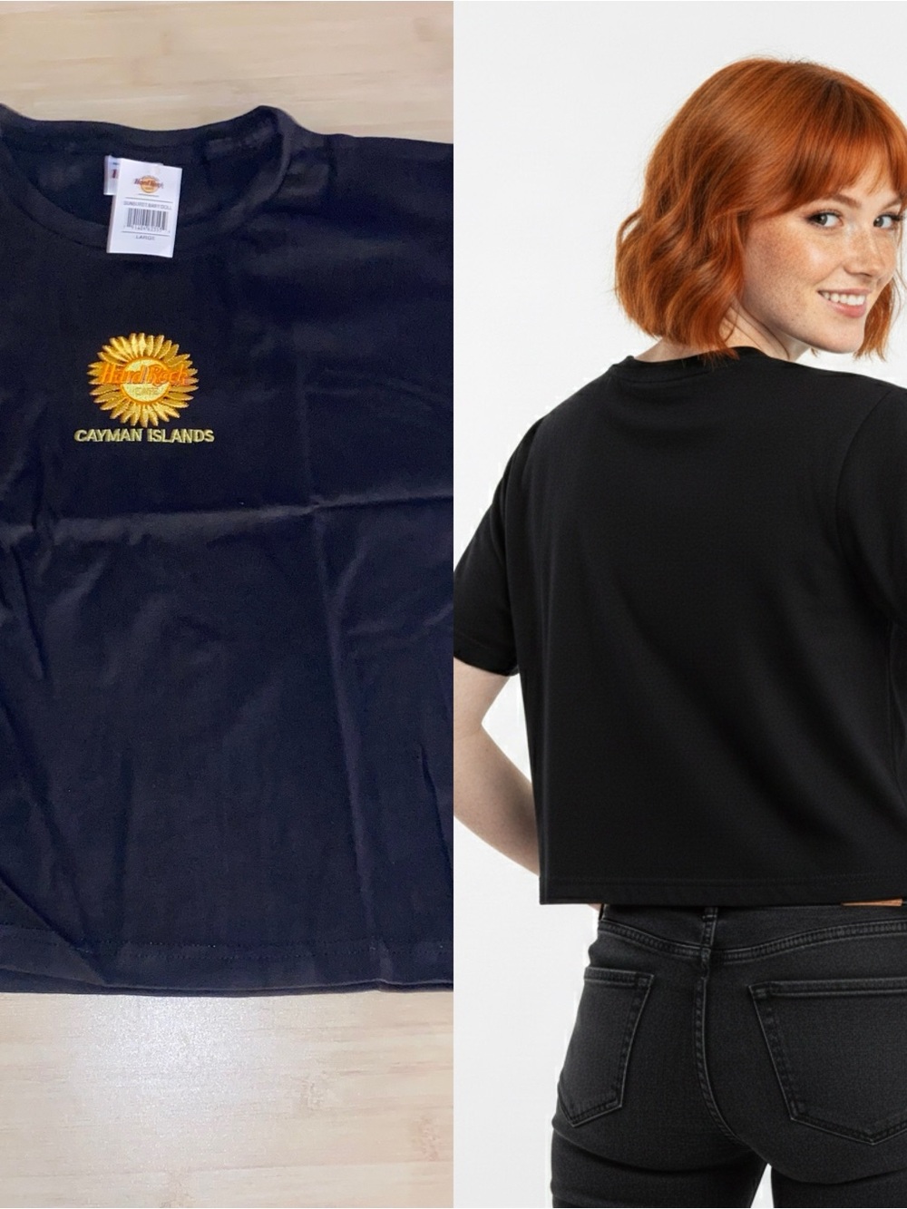 New Vintage Hard Rock Cafe Cayman Islands Baby Doll Crop T-shirt Large Y2K